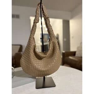Melie Bianco Anthropologie Nude Woven Vegan  Leather Hobo Bag/purse Beige Tan